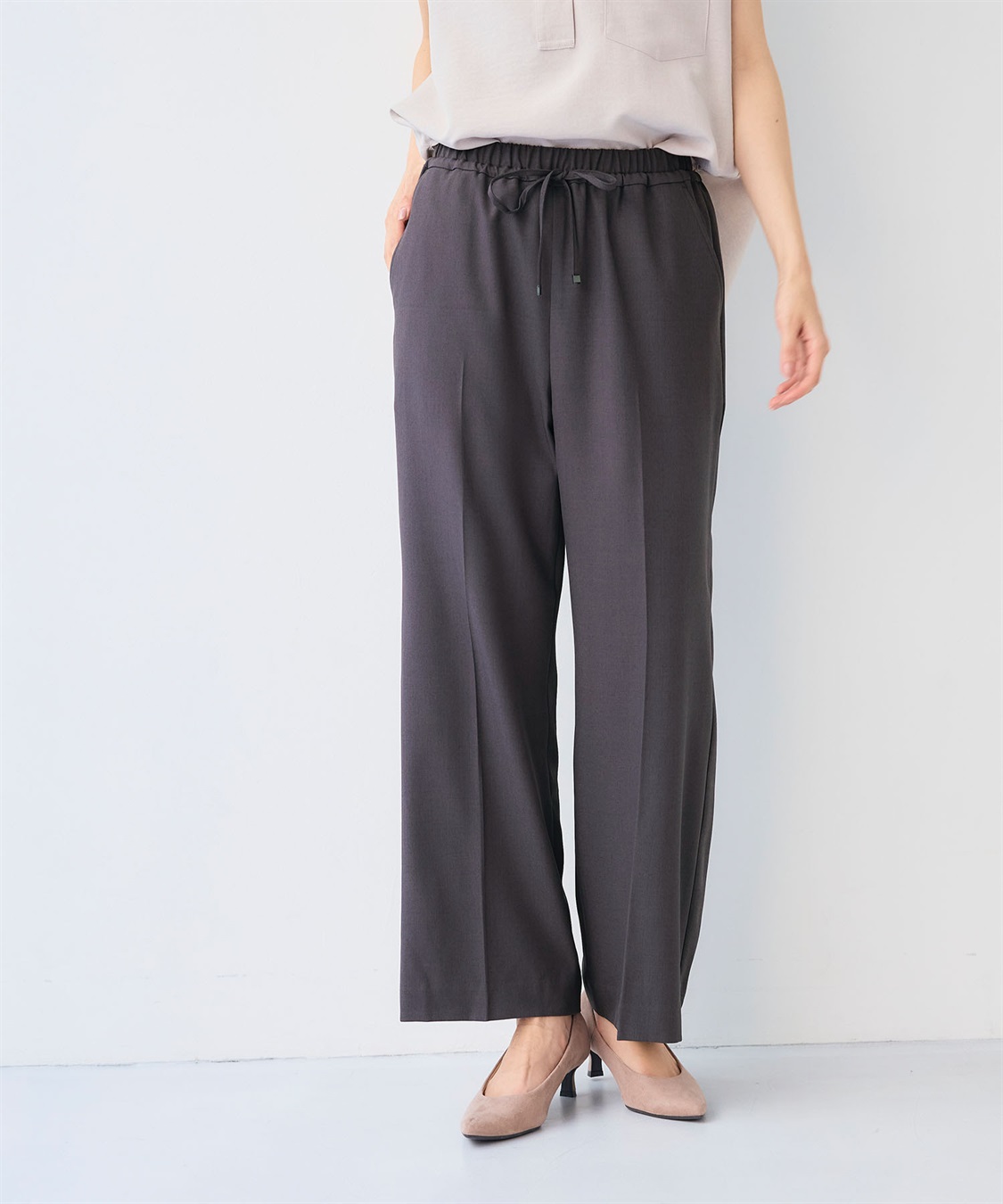 CROSS FUNCTION 《シワになりにくい》エブ楽 リネンライクイージーワイドフレアパンツ_sub_4
