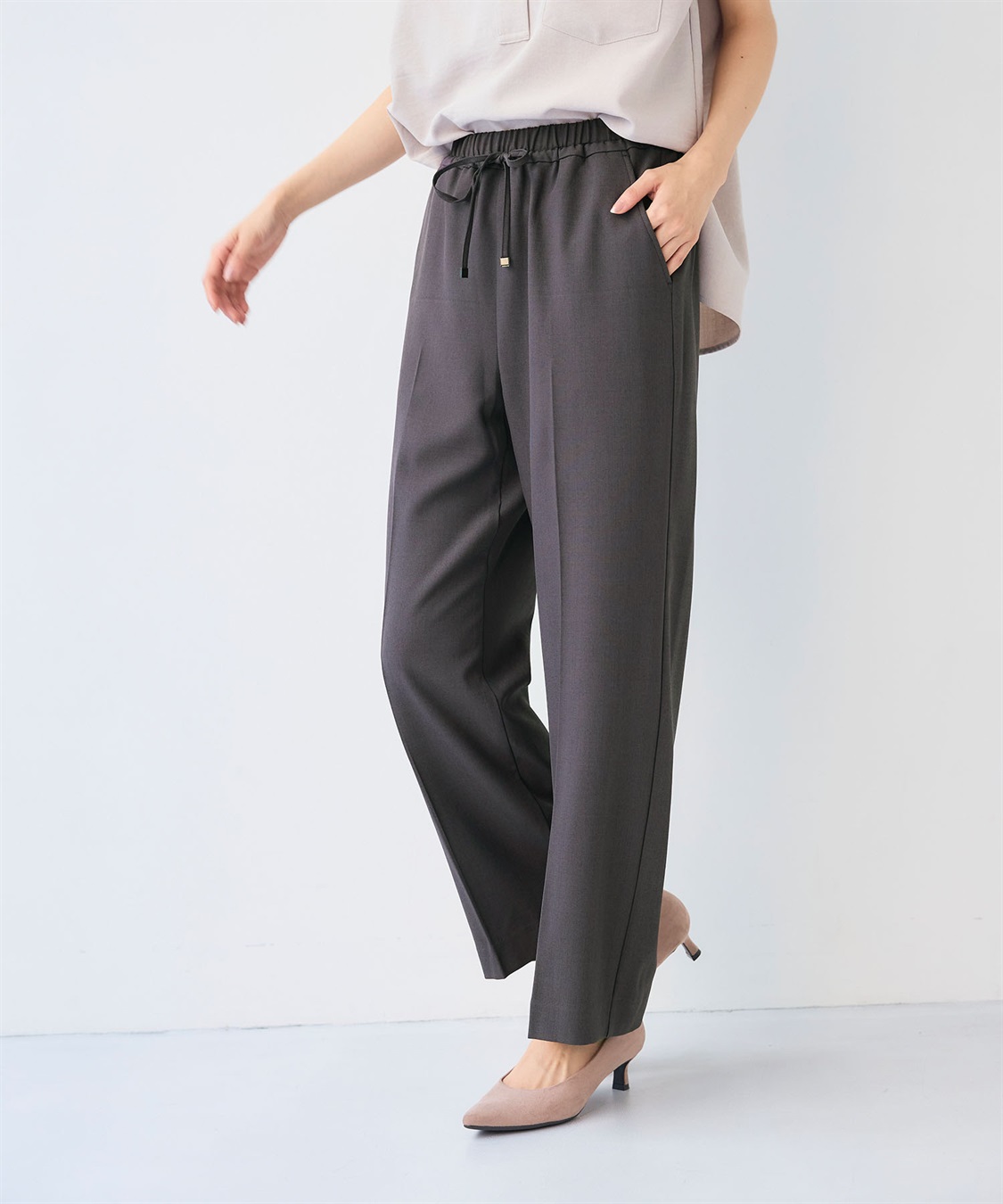 CROSS FUNCTION 《シワになりにくい》エブ楽 リネンライクイージーワイドフレアパンツ_sub_5