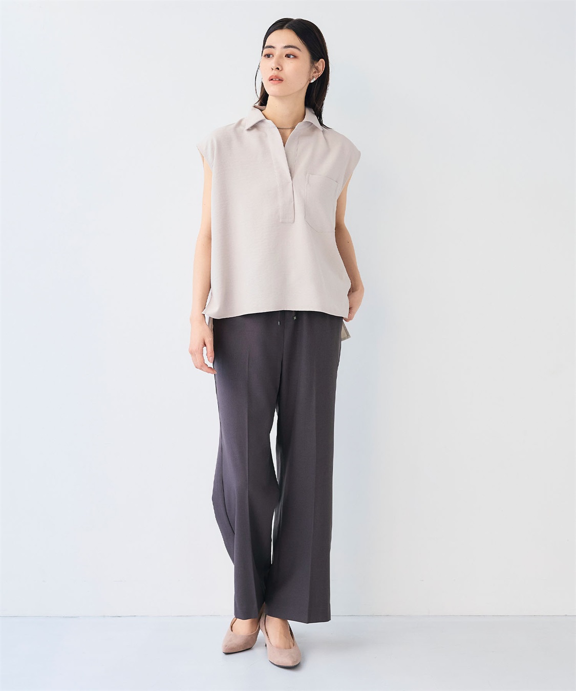 CROSS FUNCTION 《シワになりにくい》エブ楽 リネンライクイージーワイドフレアパンツ_sub_6