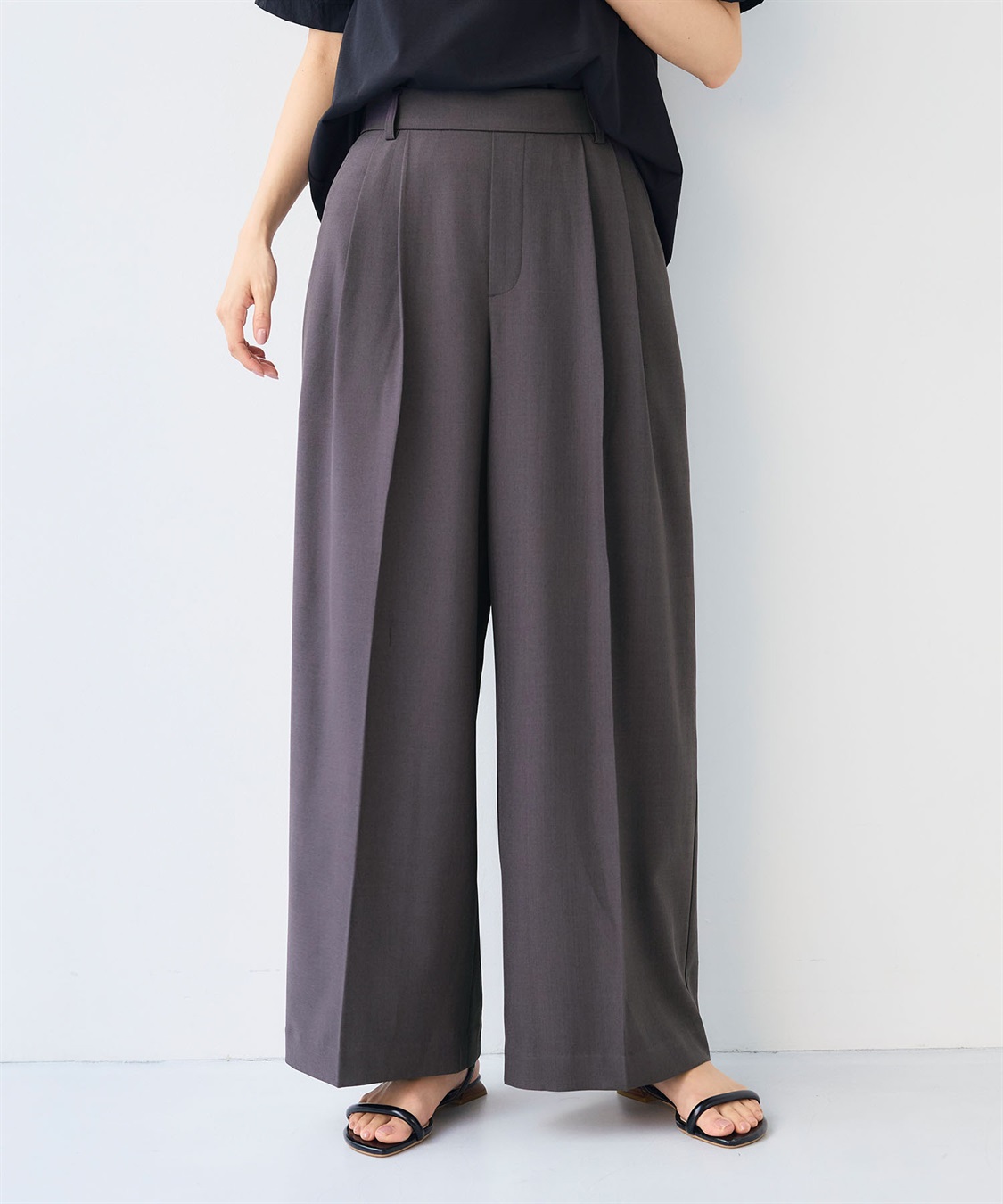 CROSS FUNCTION 《シワになりにくい》エブ楽 リネンライクセンタープレスイージーワイドパンツ_sub_2