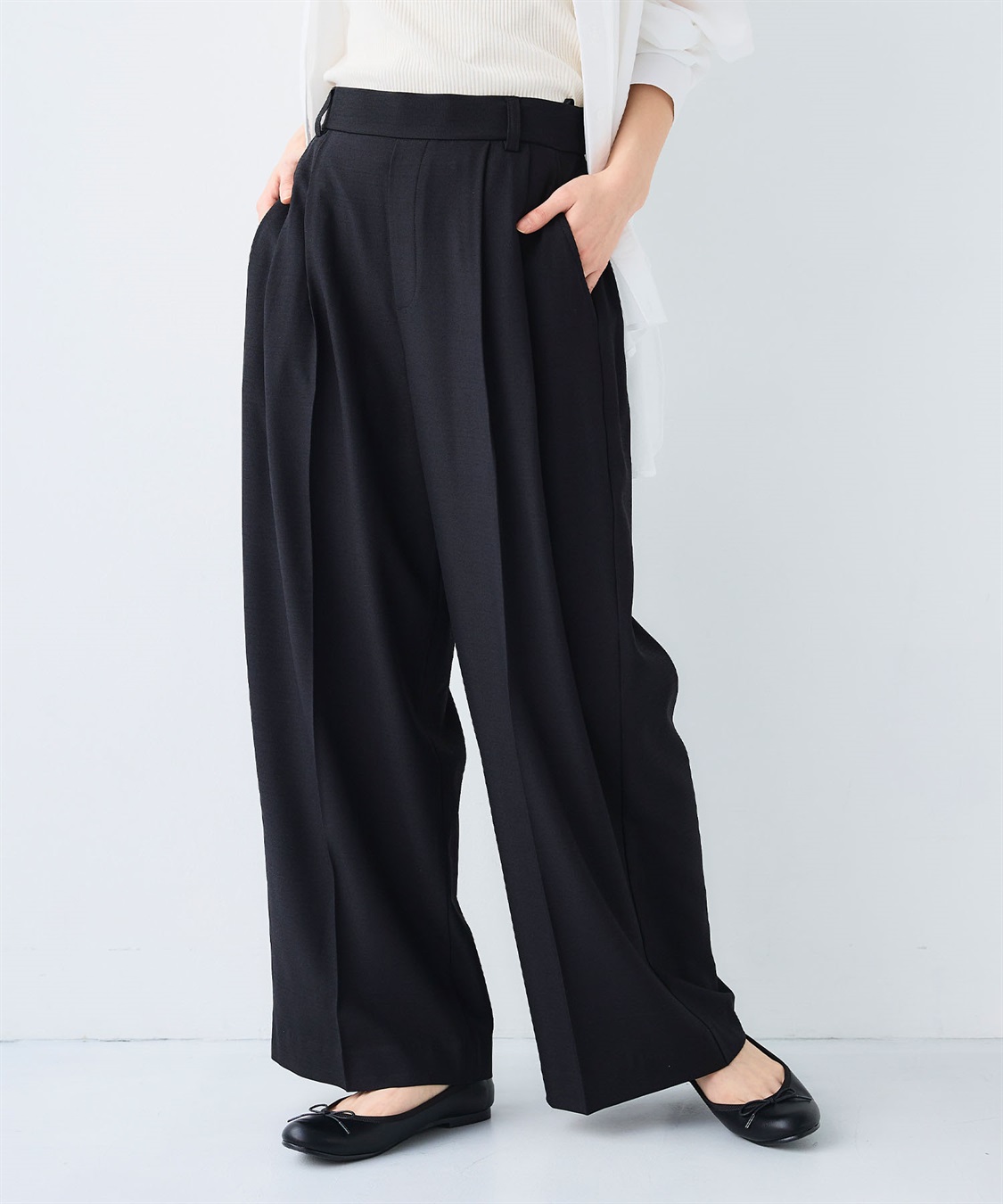 CROSS FUNCTION 《シワになりにくい》エブ楽 リネンライクセンタープレスイージーワイドパンツ_sub_4