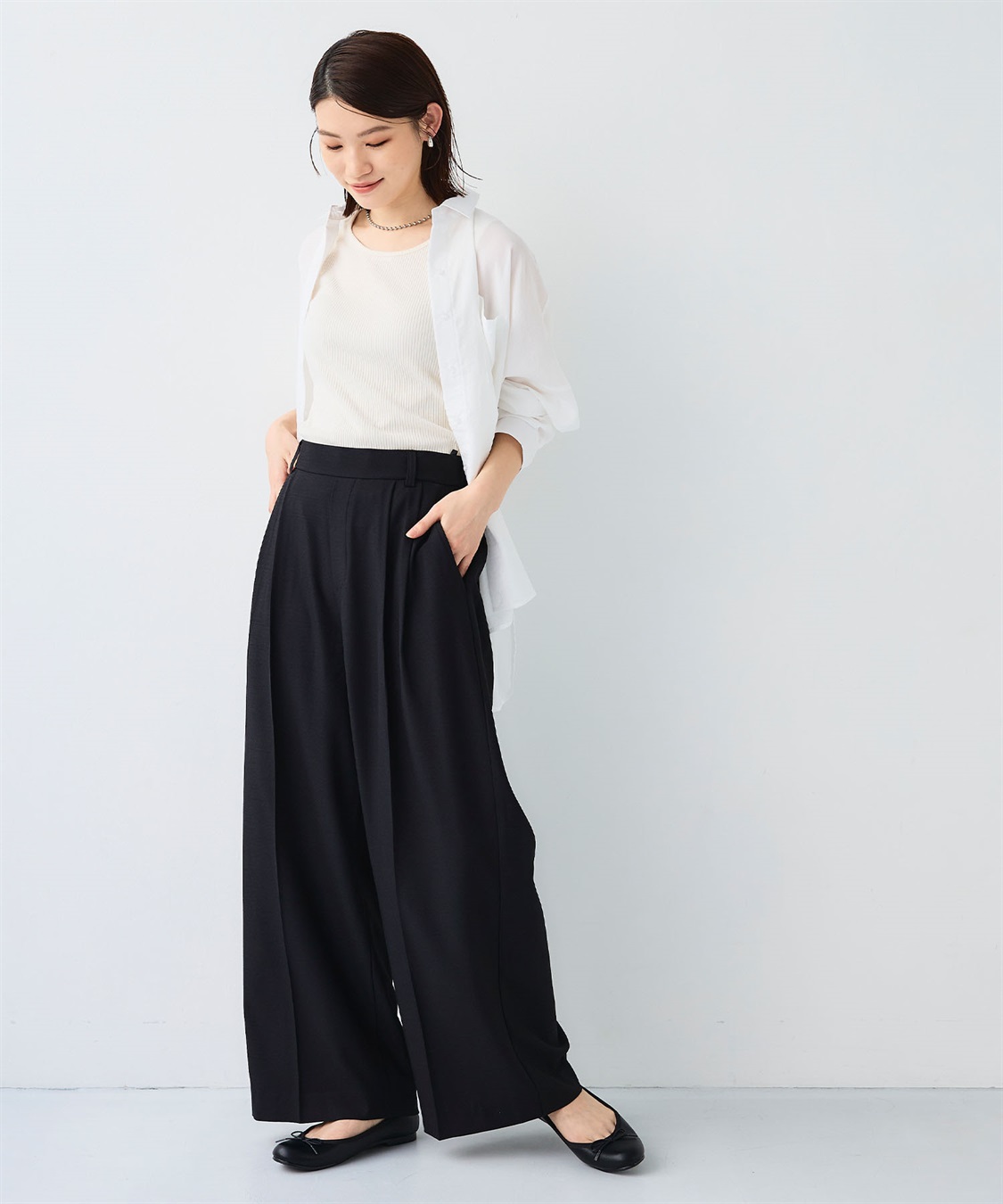 CROSS FUNCTION 《シワになりにくい》エブ楽 リネンライクセンタープレスイージーワイドパンツ_sub_7