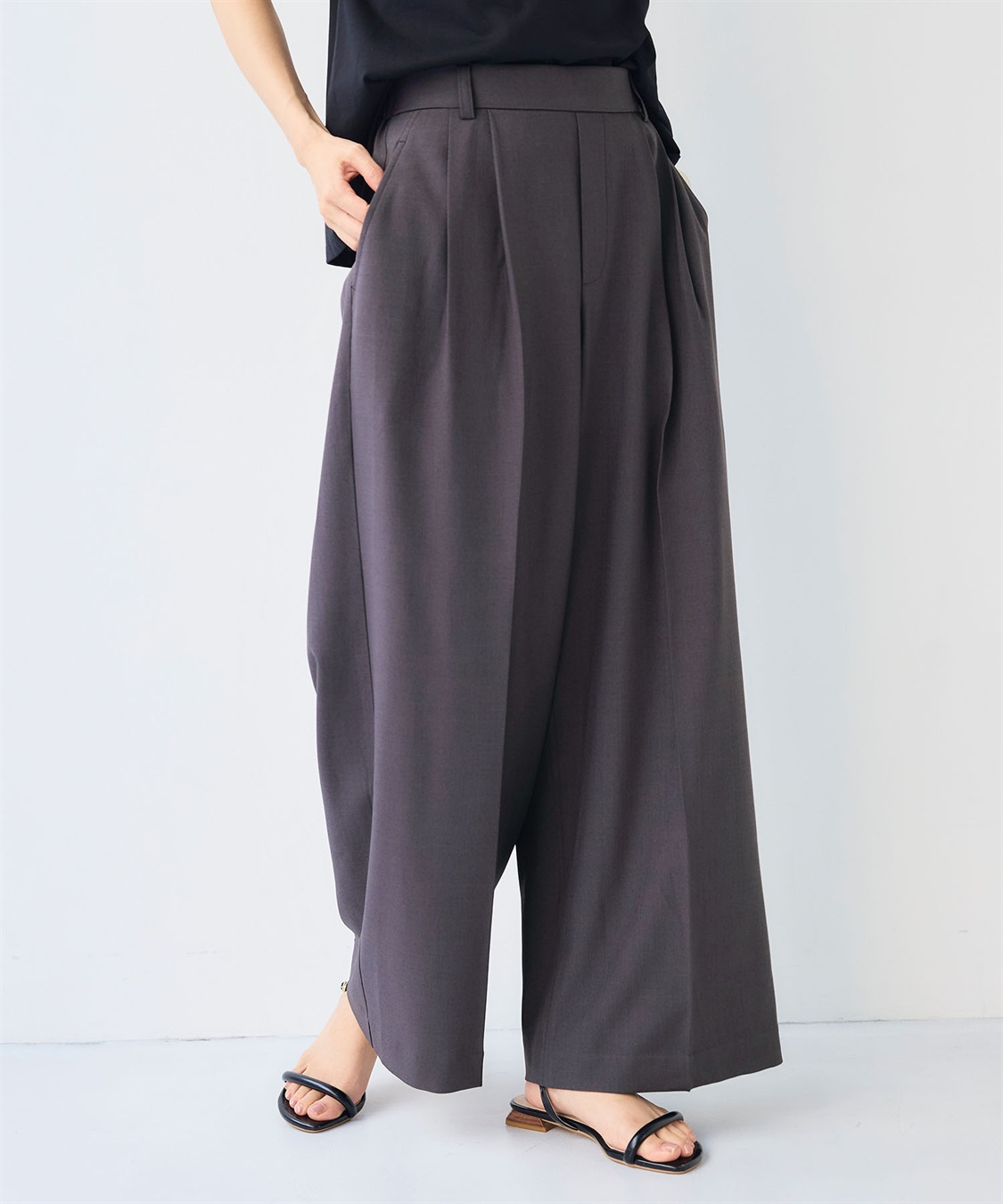 CROSS FUNCTION 《シワになりにくい》エブ楽 リネンライクセンタープレスイージーワイドパンツ_sub_18