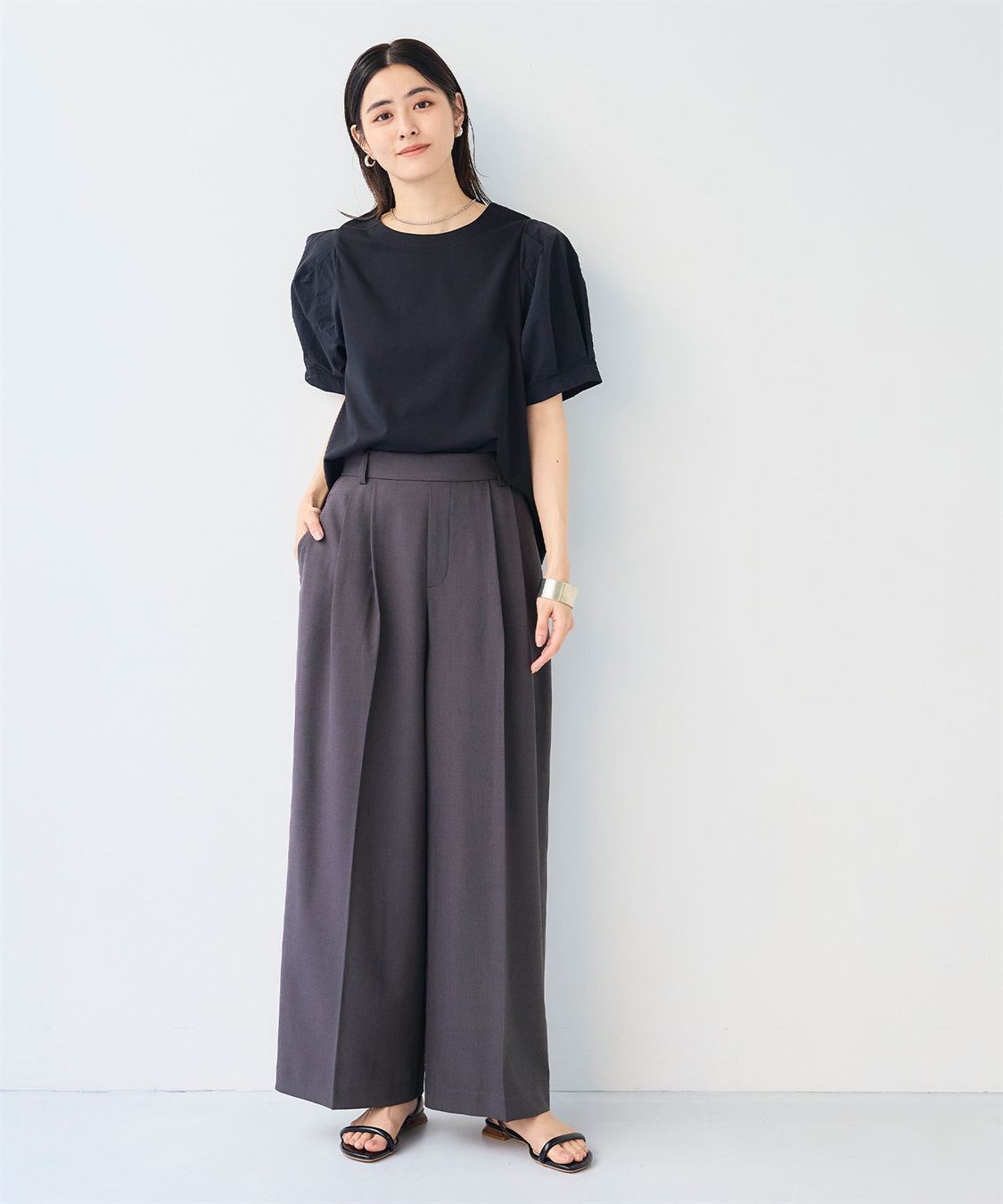 CROSS FUNCTION 《シワになりにくい》エブ楽 リネンライクセンタープレスイージーワイドパンツ_sub_20