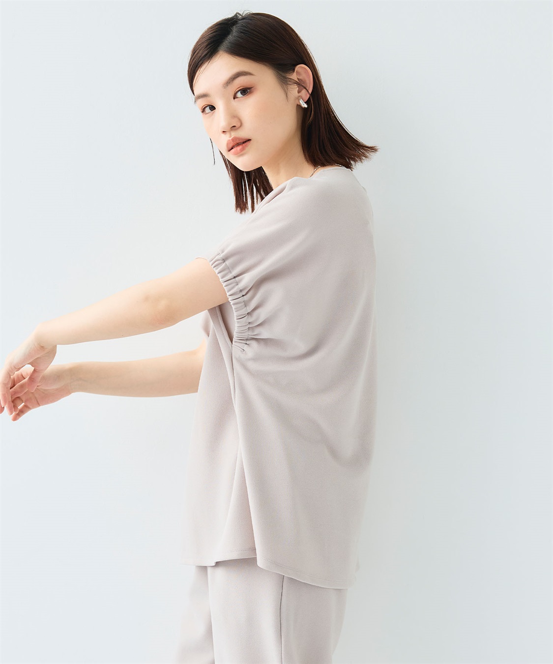 CROSS FUNCTION 《シワになりにくい》【セットアップ】サマ美え カットジョーゼットフレア袖ブラウス_sub_4