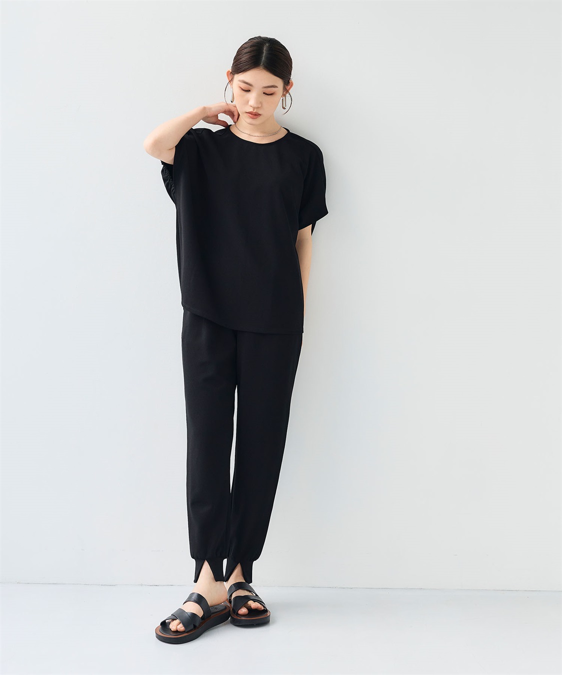 CROSS FUNCTION 《シワになりにくい》【セットアップ】サマ美え カットジョーゼットフレア袖ブラウス_sub_27