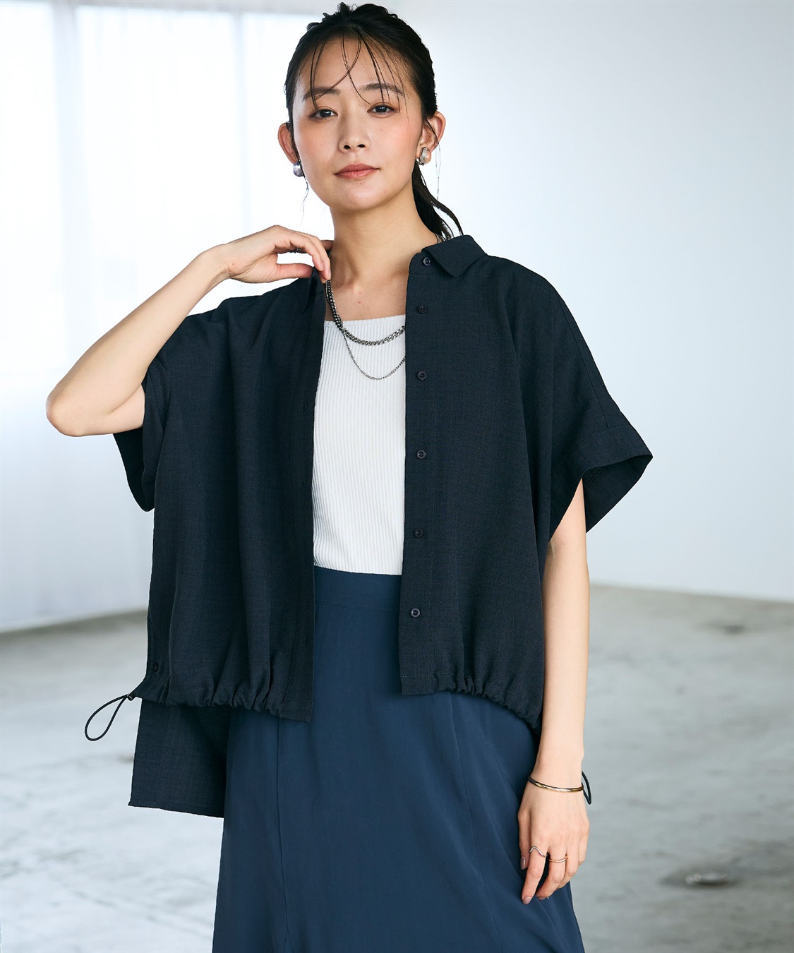 CROSS FUNCTION 《シワになりにくい》サマナチュラ リネンライクドロストデザインシャツ_sub_1