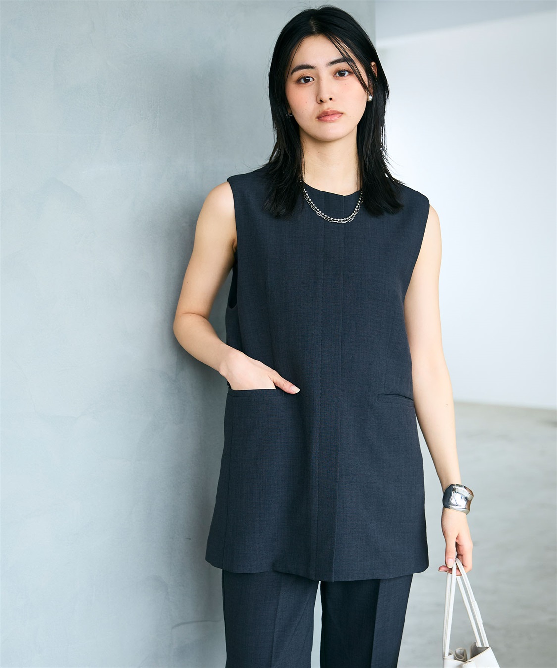 CROSS FUNCTION 《シワになりにくい》サマナチュラ リネンライクノーカラージレジャケット_sub_1