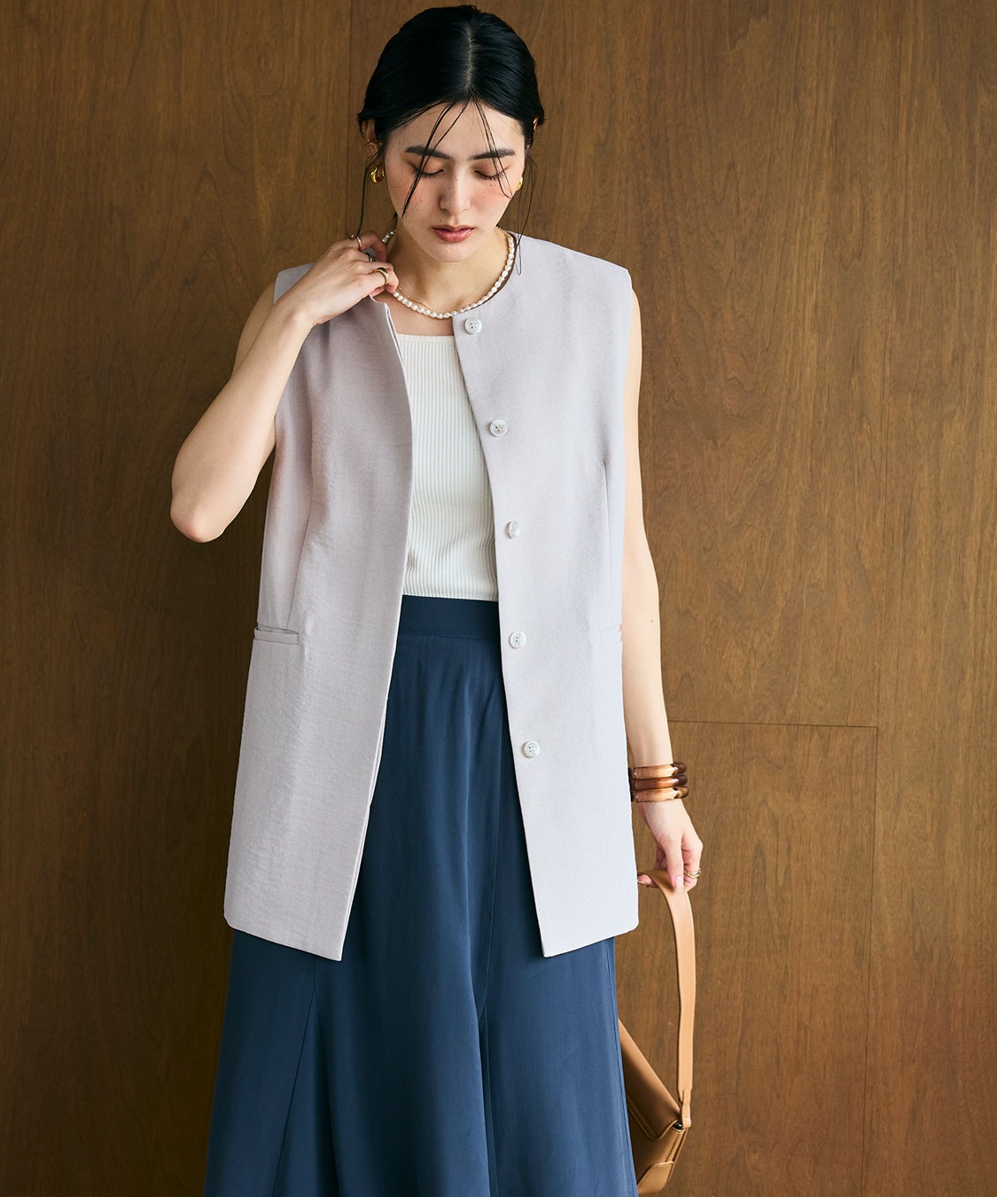 CROSS FUNCTION 《シワになりにくい》サマナチュラ リネンライクノーカラージレジャケット_sub_2