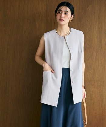 CROSS FUNCTION 《シワになりにくい》サマナチュラ リネンライクノーカラージレジャケット_subthumb_3