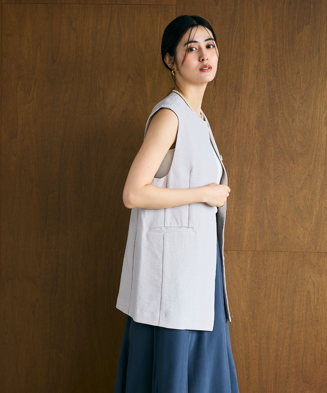 CROSS FUNCTION 《シワになりにくい》サマナチュラ リネンライクノーカラージレジャケット_sub_4