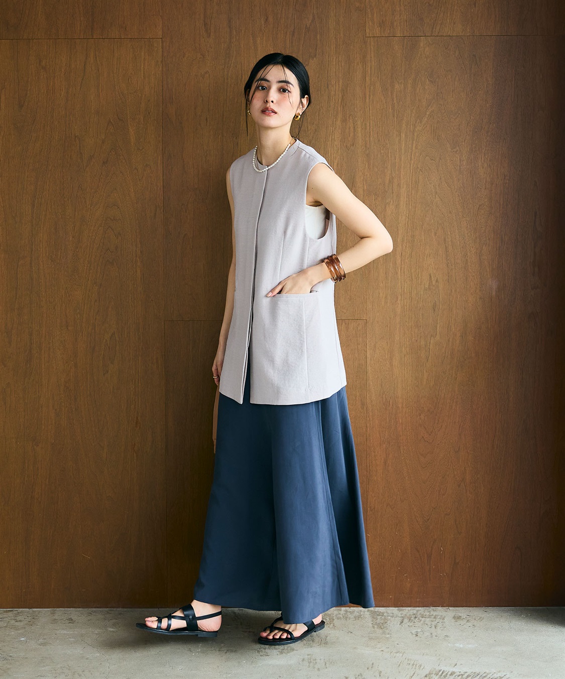 CROSS FUNCTION 《シワになりにくい》サマナチュラ リネンライクノーカラージレジャケット_sub_7