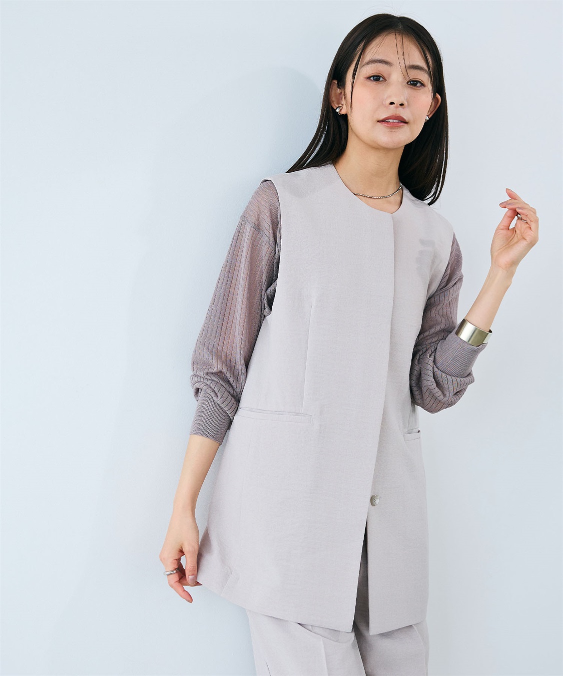 CROSS FUNCTION 《シワになりにくい》サマナチュラ リネンライクノーカラージレジャケット_sub_9