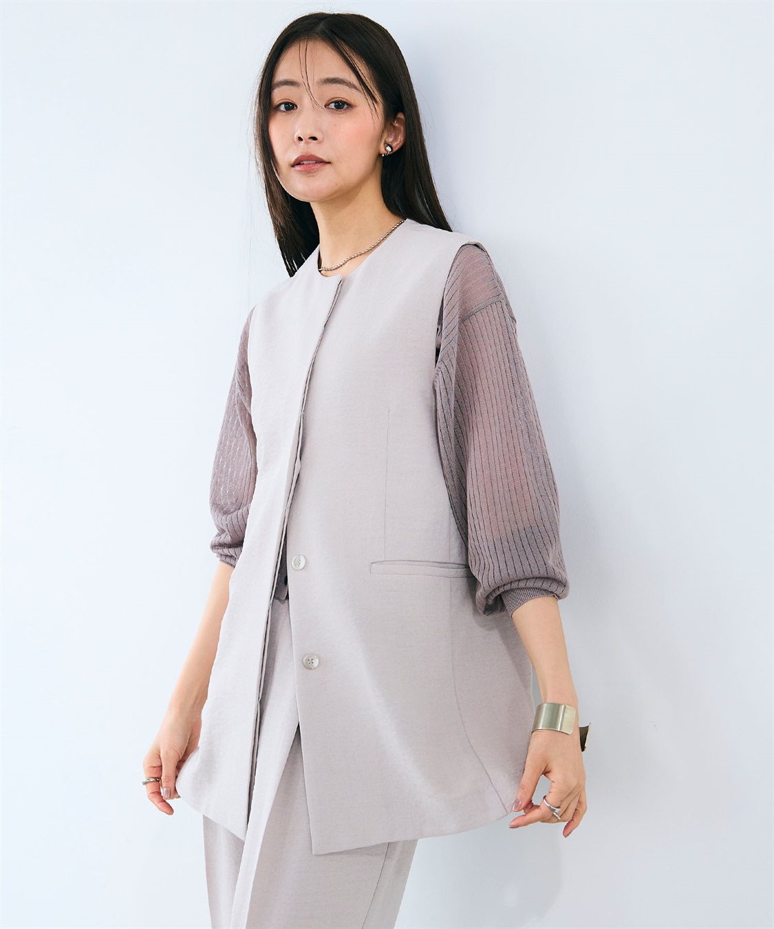 CROSS FUNCTION 《シワになりにくい》サマナチュラ リネンライクノーカラージレジャケット_sub_10