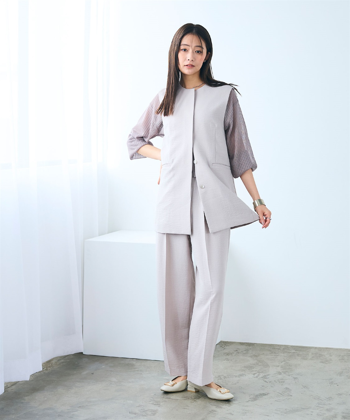 CROSS FUNCTION 《シワになりにくい》サマナチュラ リネンライクノーカラージレジャケット_sub_12