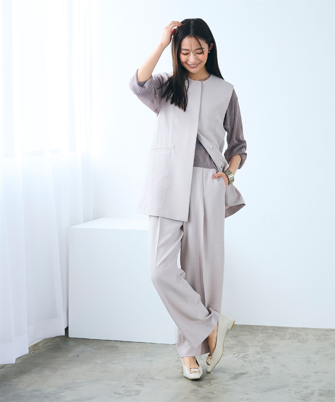 CROSS FUNCTION 《シワになりにくい》サマナチュラ リネンライクノーカラージレジャケット_sub_13