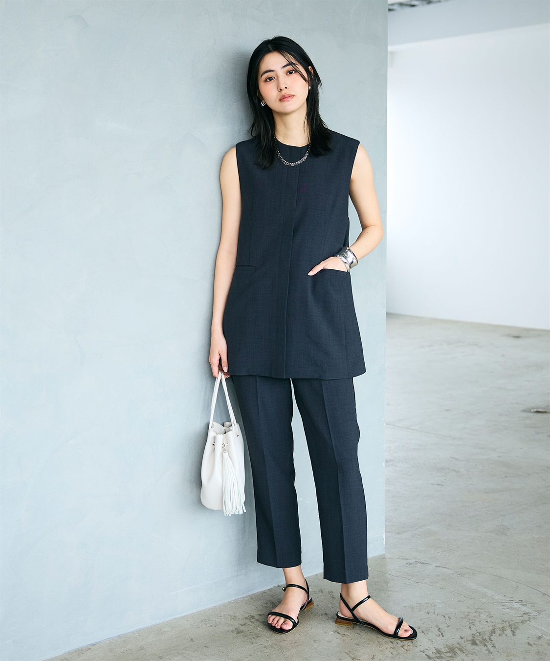 CROSS FUNCTION 《シワになりにくい》サマナチュラ リネンライクノーカラージレジャケット_sub_20