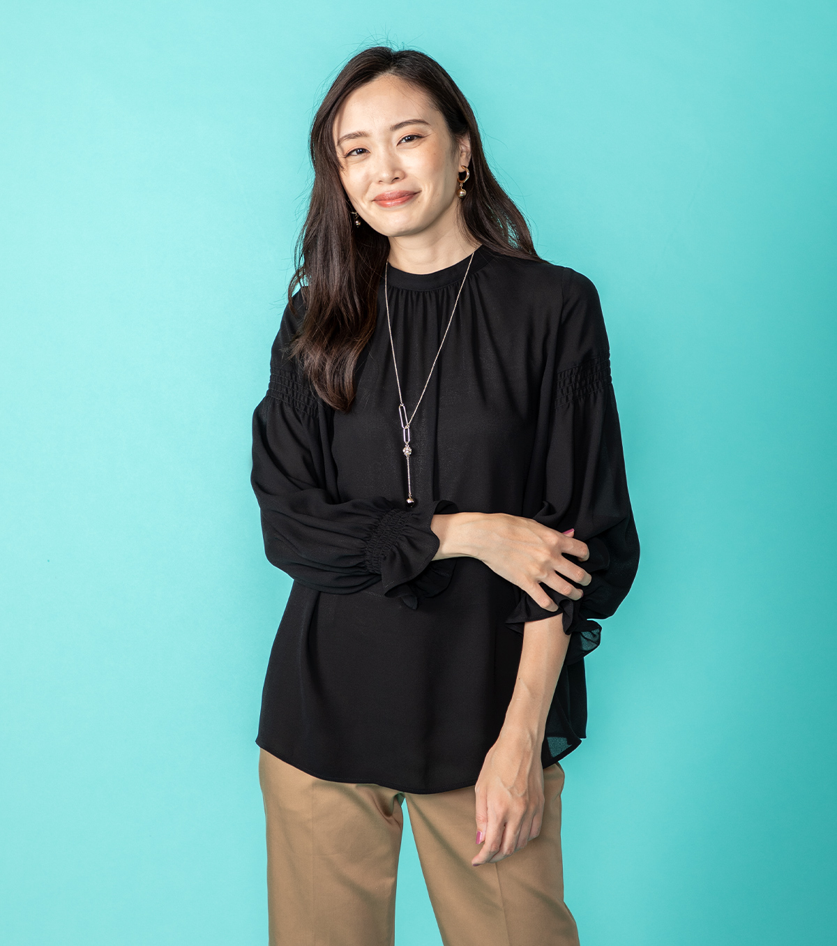 Georgette Shirring Blouse Black