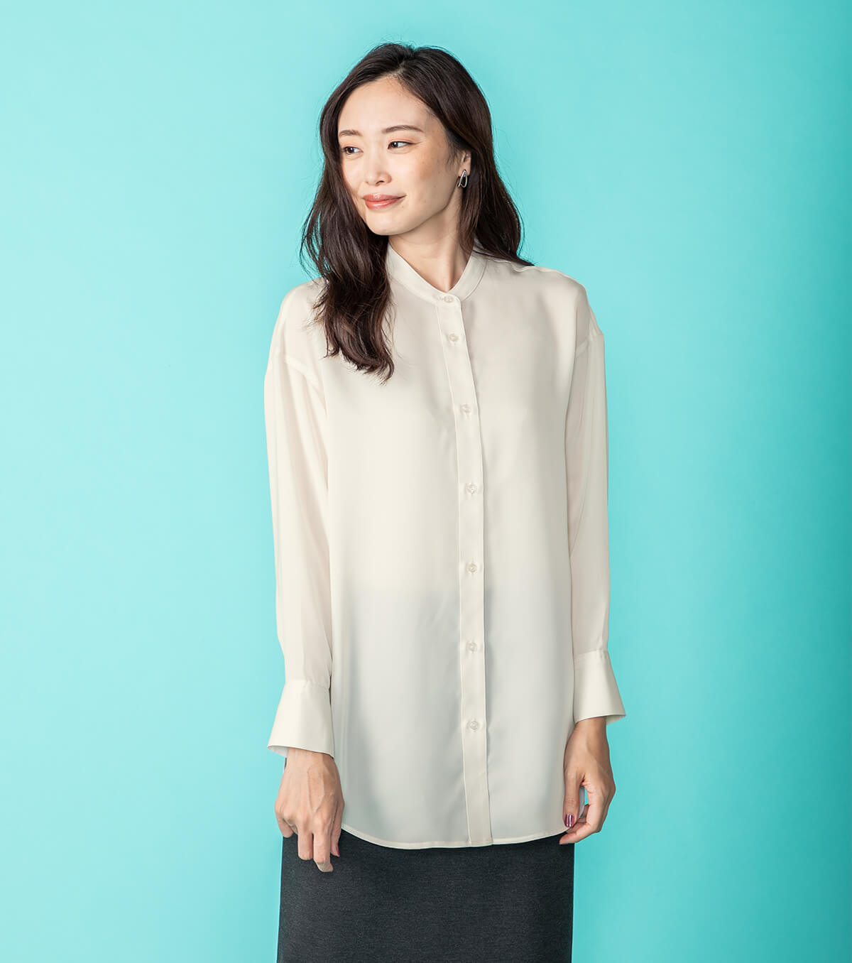 Polyester Satin Tunik Shirt Ivory