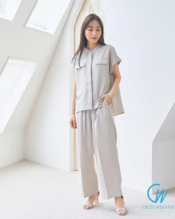 《UVカット・洗える・シワになりにくい・接触冷感》サマナチュラセンタープレスワイドストレートパンツ