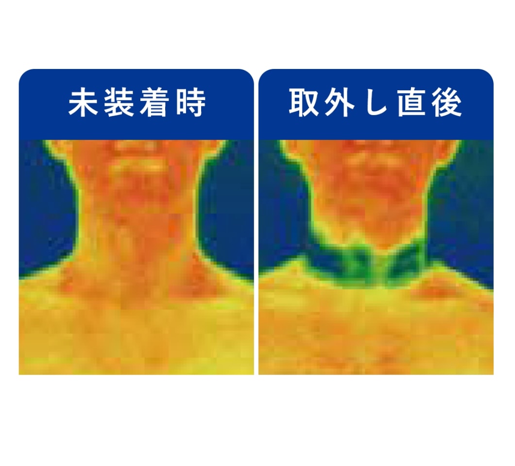 マジクール未着用時と取り外し直後のサーモグラフィー比較