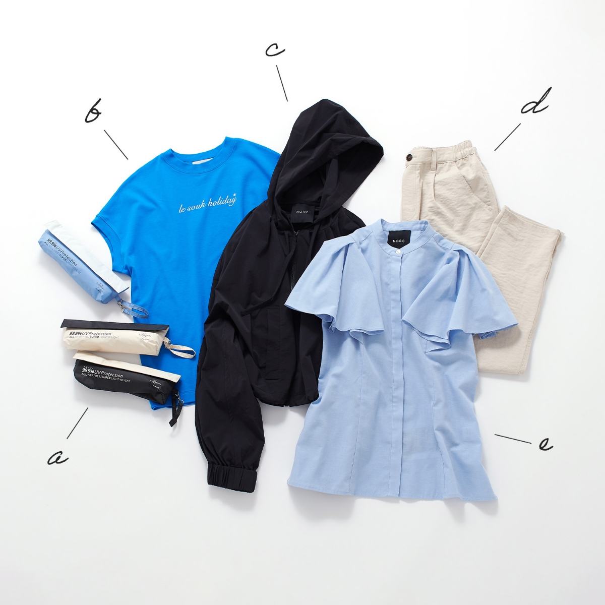 【TRIP.INN】晴雨兼用折り畳み傘、【汗じみ防止】ロゴTシャツ、ラッシュガードショートフーディ、エブ楽きれいめイージータックパンツ,フレアスリーブブラウスの画像