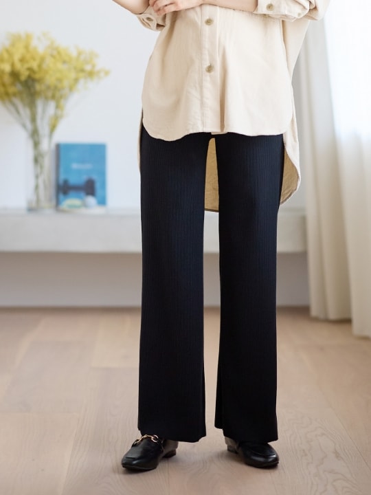 産後にも活躍 セルフカットできるマタニティリブストレートらくちんパンツ（マタニティ）妊婦服 産前・産後対応