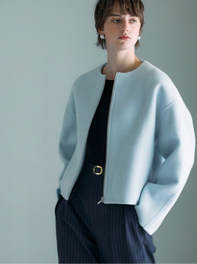 ウールメルトンショートジップリバーコート