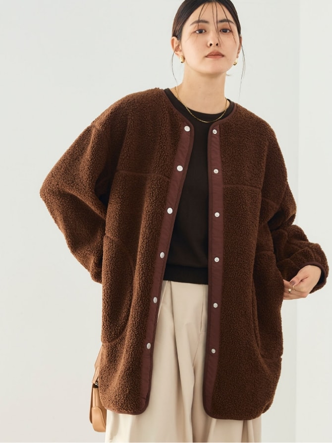 《洗える》エブ楽 ボアノーカラーコート