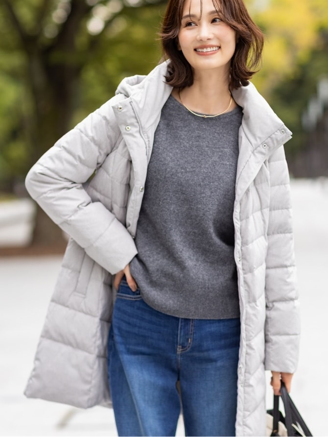 ロングダウンコート【はっ水・フード取り外し可】