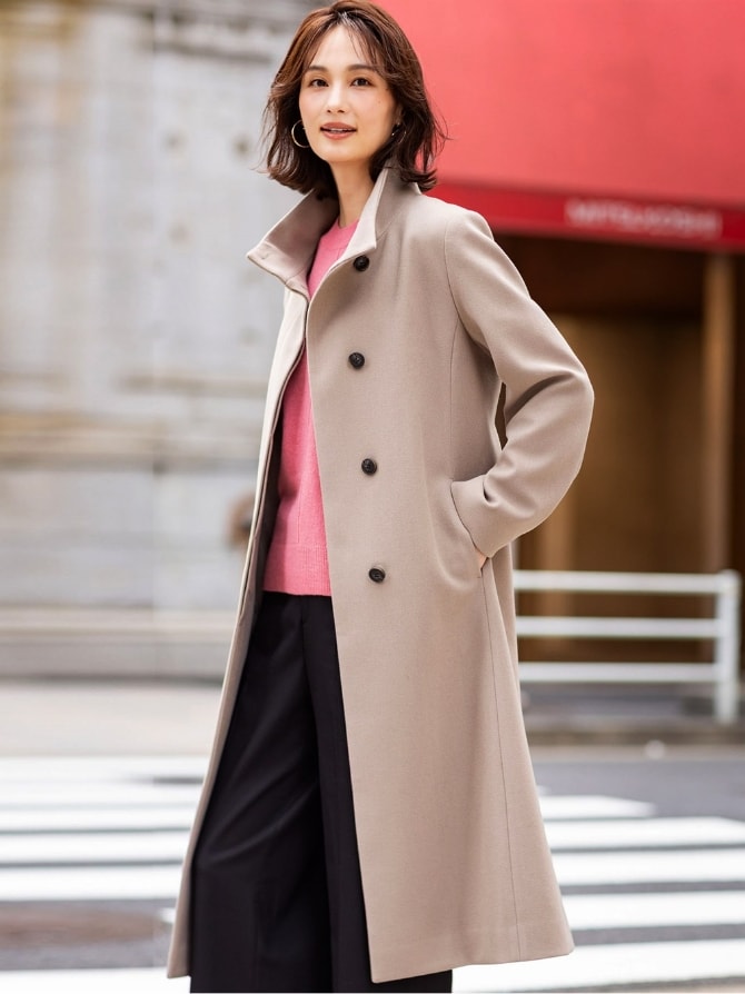 ウールライクスタンドカラーロングコート