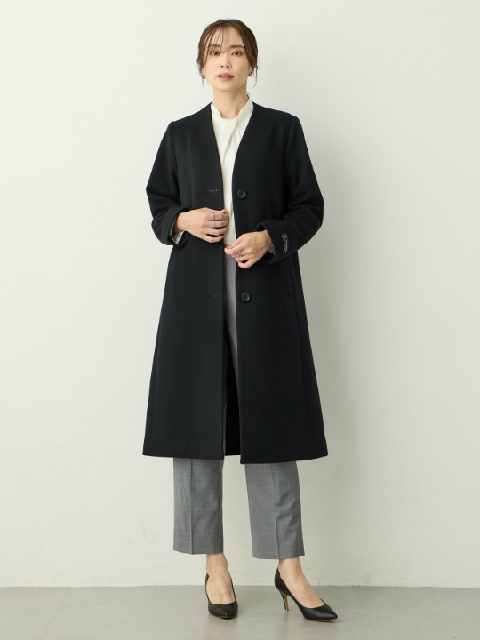 【尾州ウール】Vカラーウールロングコート【ファーストライン】