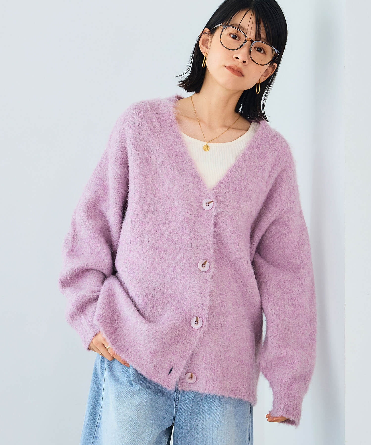 《洗える》エブ楽 ブークレシャギーVネックカーディガンの商品画像