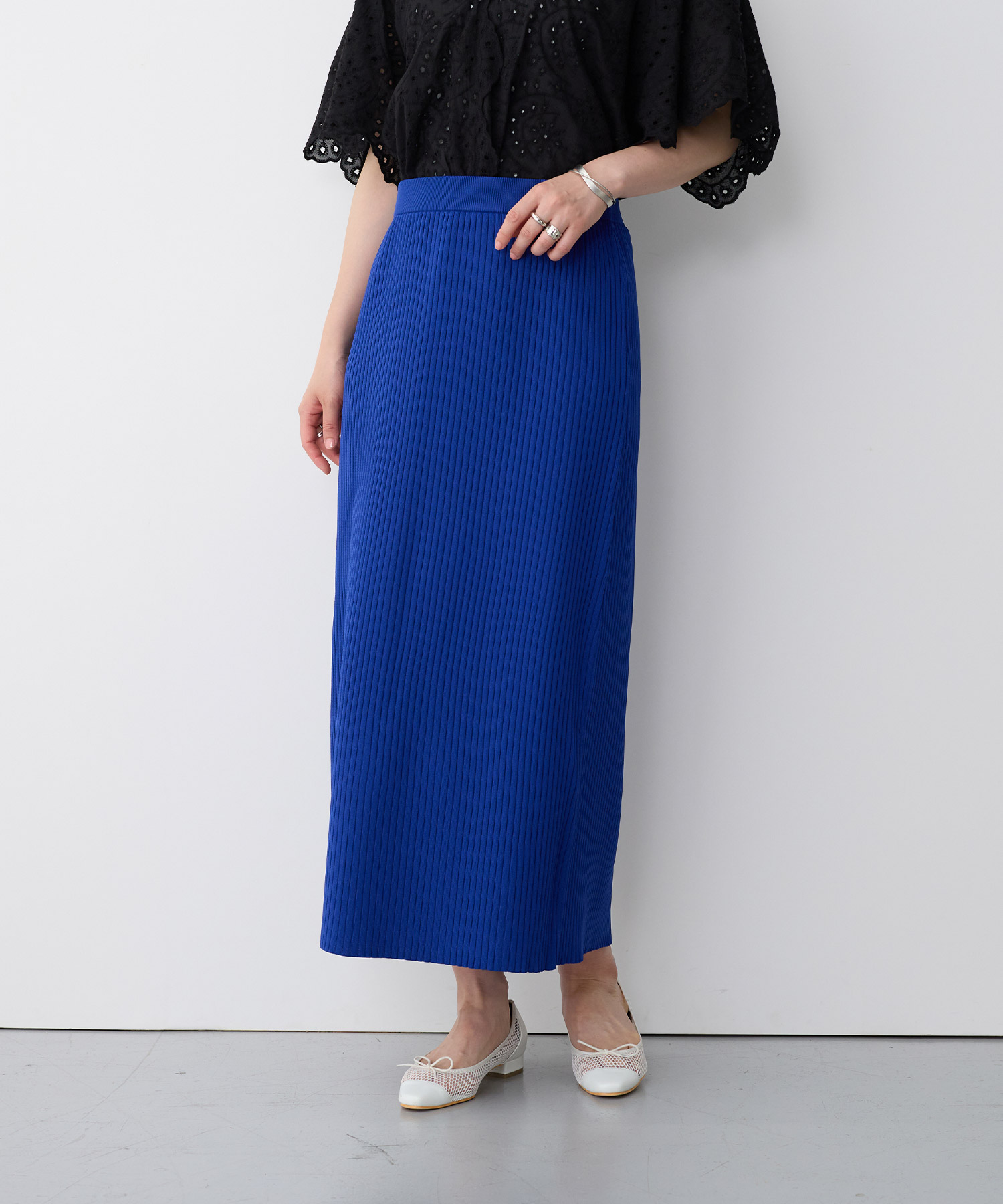 anyfee 【anyfee/大きいサイズ】ドライタッチサマーリブニットタイトスカート◆新色追加◆を着用した女性