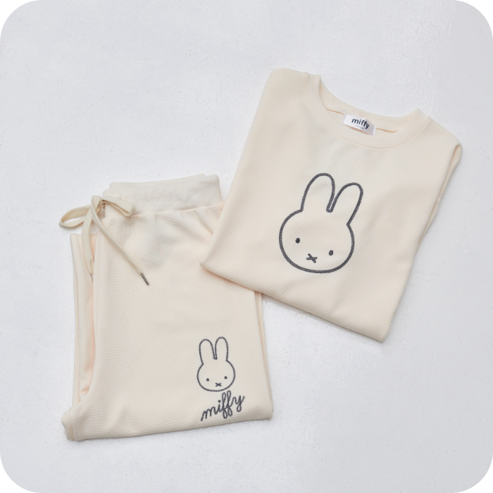 chara station 【miffy/ミッフィー】ワッフル刺繍ルームウェアトップス&ワッフル刺繍ルームウェアパンツの画像