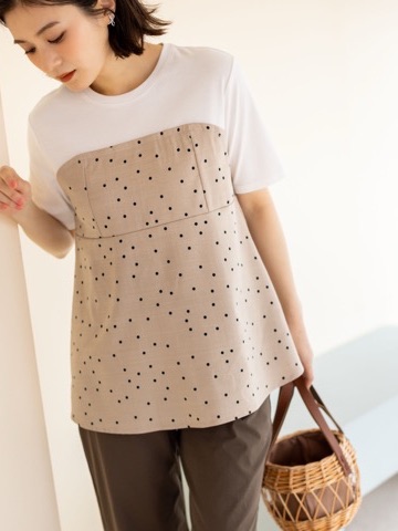 Petit Honfleur ビスチェレイヤード風Tシャツ【接触冷感・UVカット・オーガニックコットンブレンド】