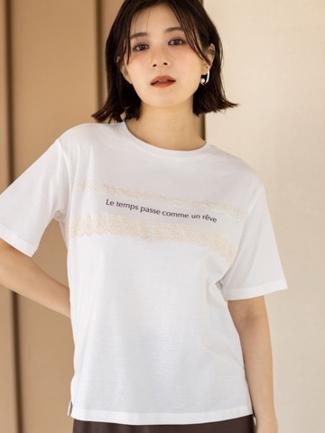 Petit Honfleur レースロゴプリントTシャツ【接触冷感・UVカット・オーガニックコットンブレンド】