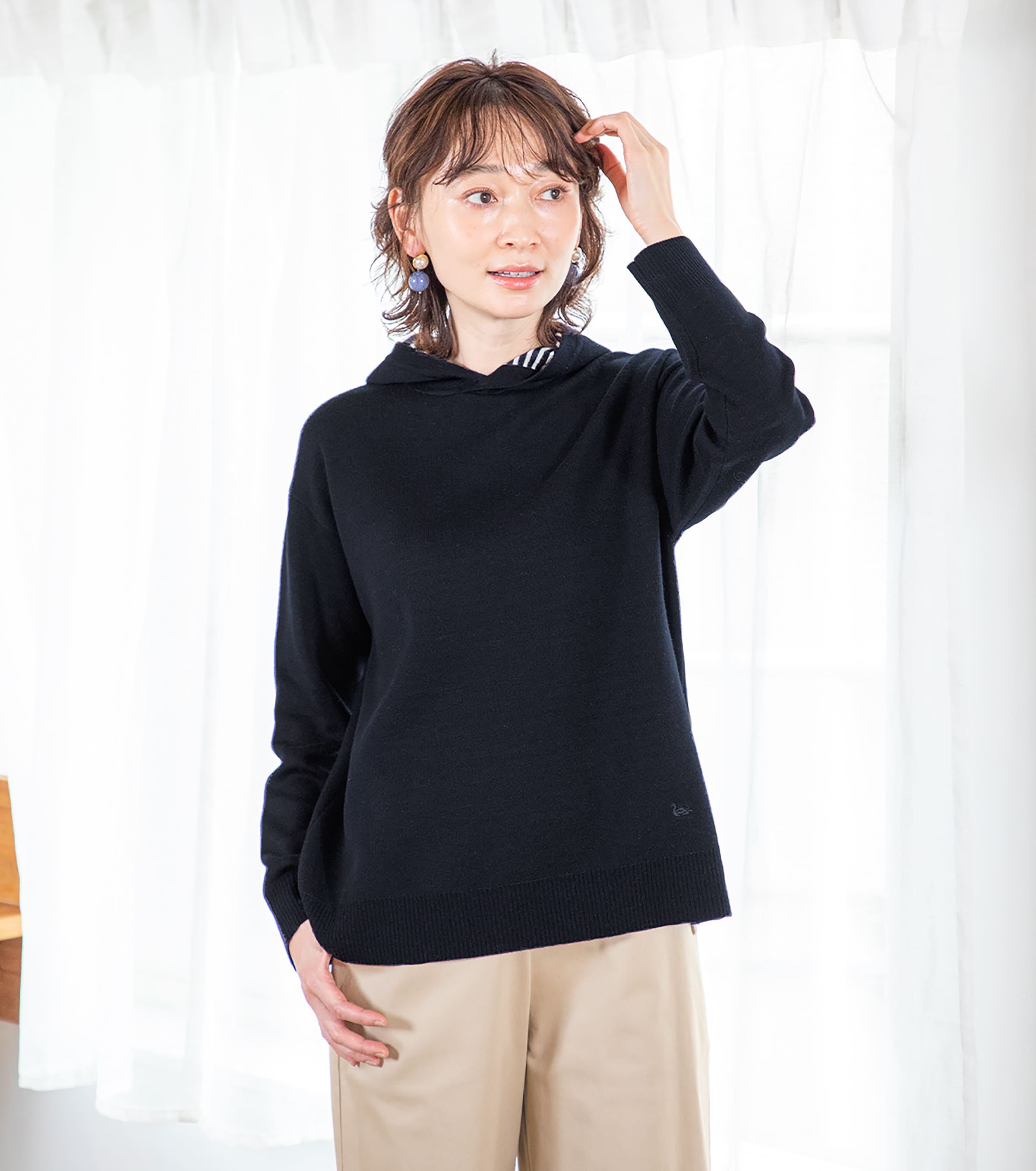 Wフェイスニットパーカー・ネイビー