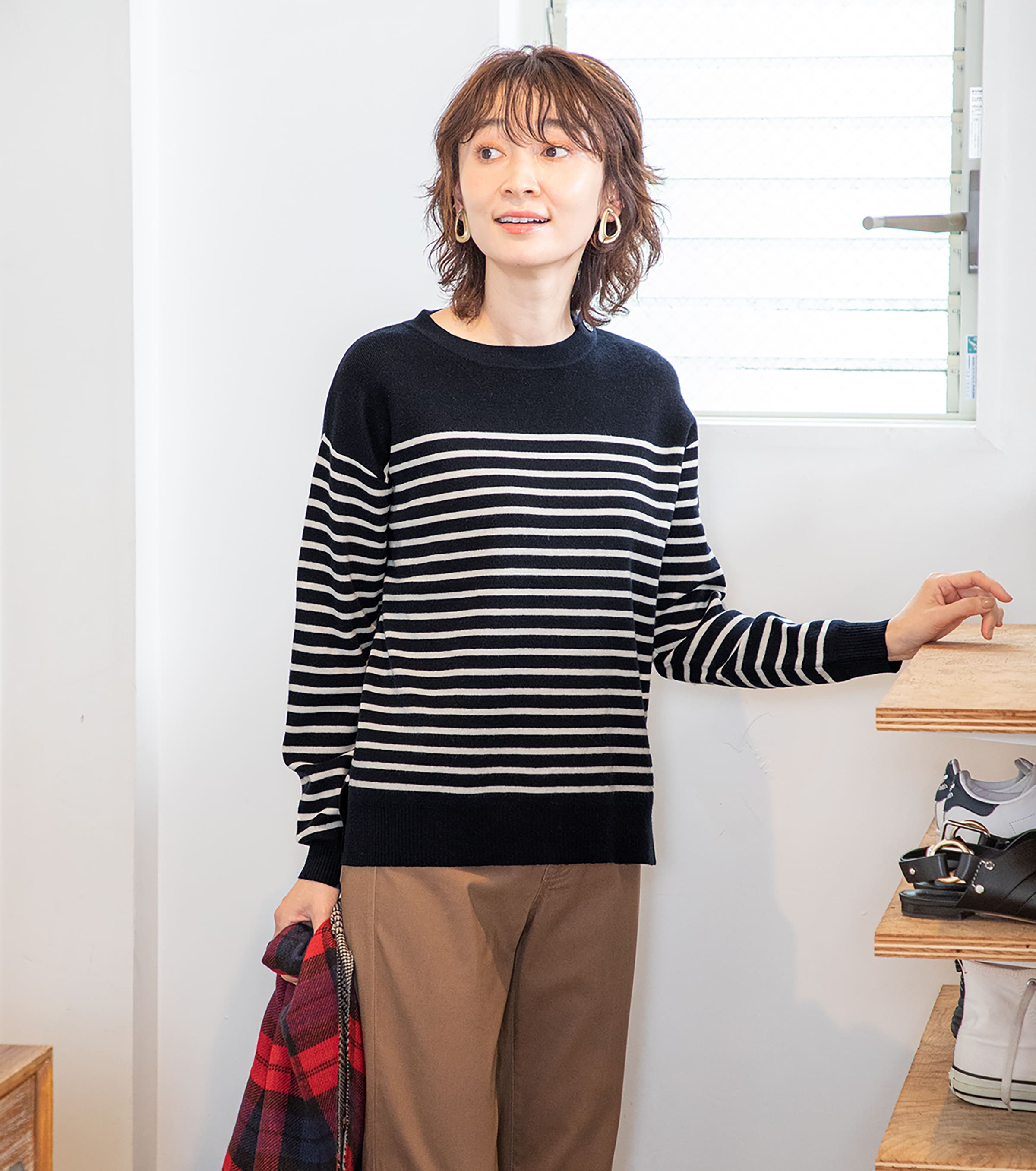 ボーダープルオーバーニット・ネイビー