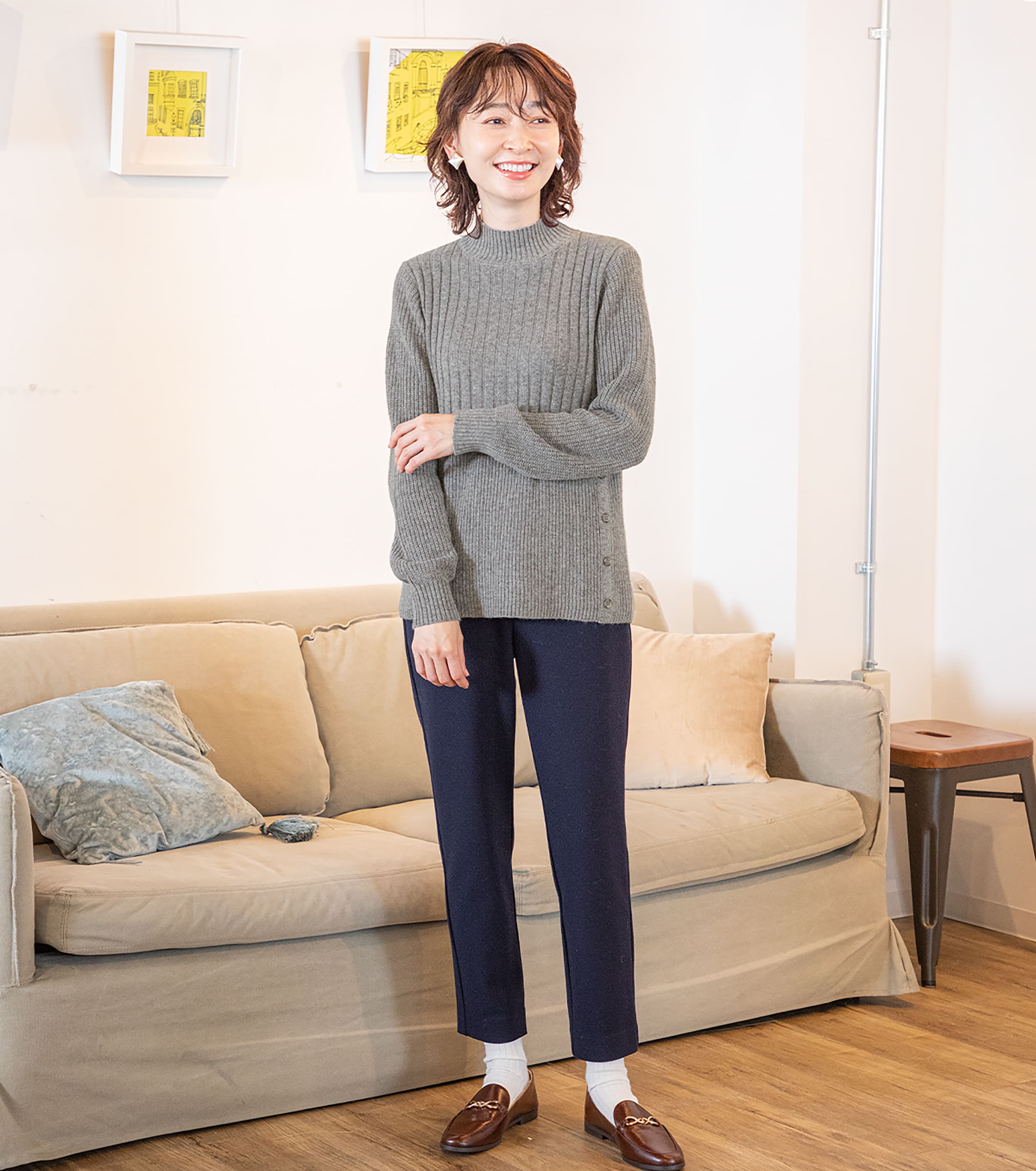 あぜ編みプルオーバーニット・グレー