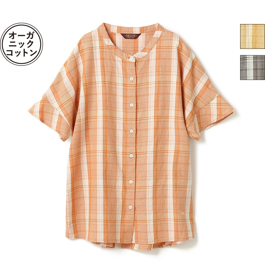 麻ミックスチェックシャツ・オレンジの画像