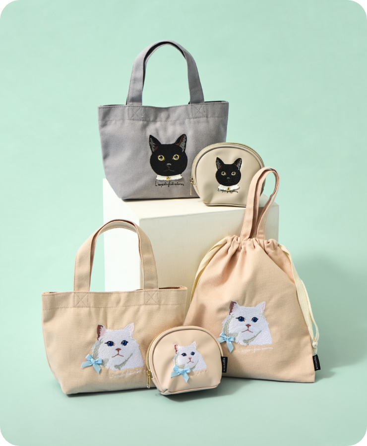 アトリエ・ポピン猫２WAY手さげバック&アトリエ・ポピン猫ポーチの写真