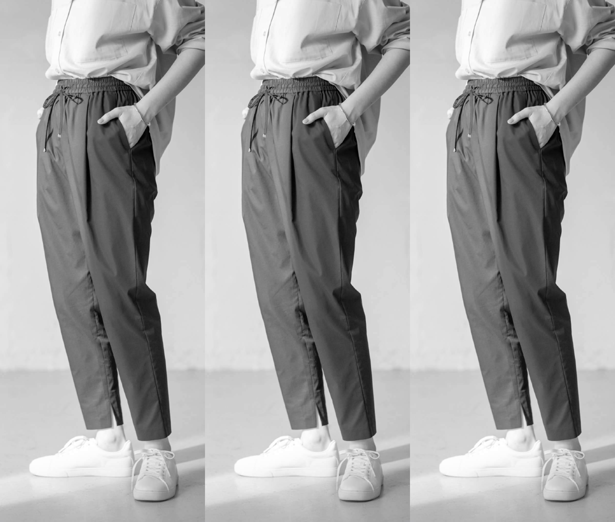 TUCK TAPERED PANTS - 3gray models