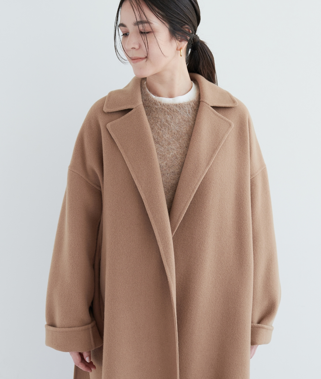 ウールメルトンロングリバーコートの着用画像02