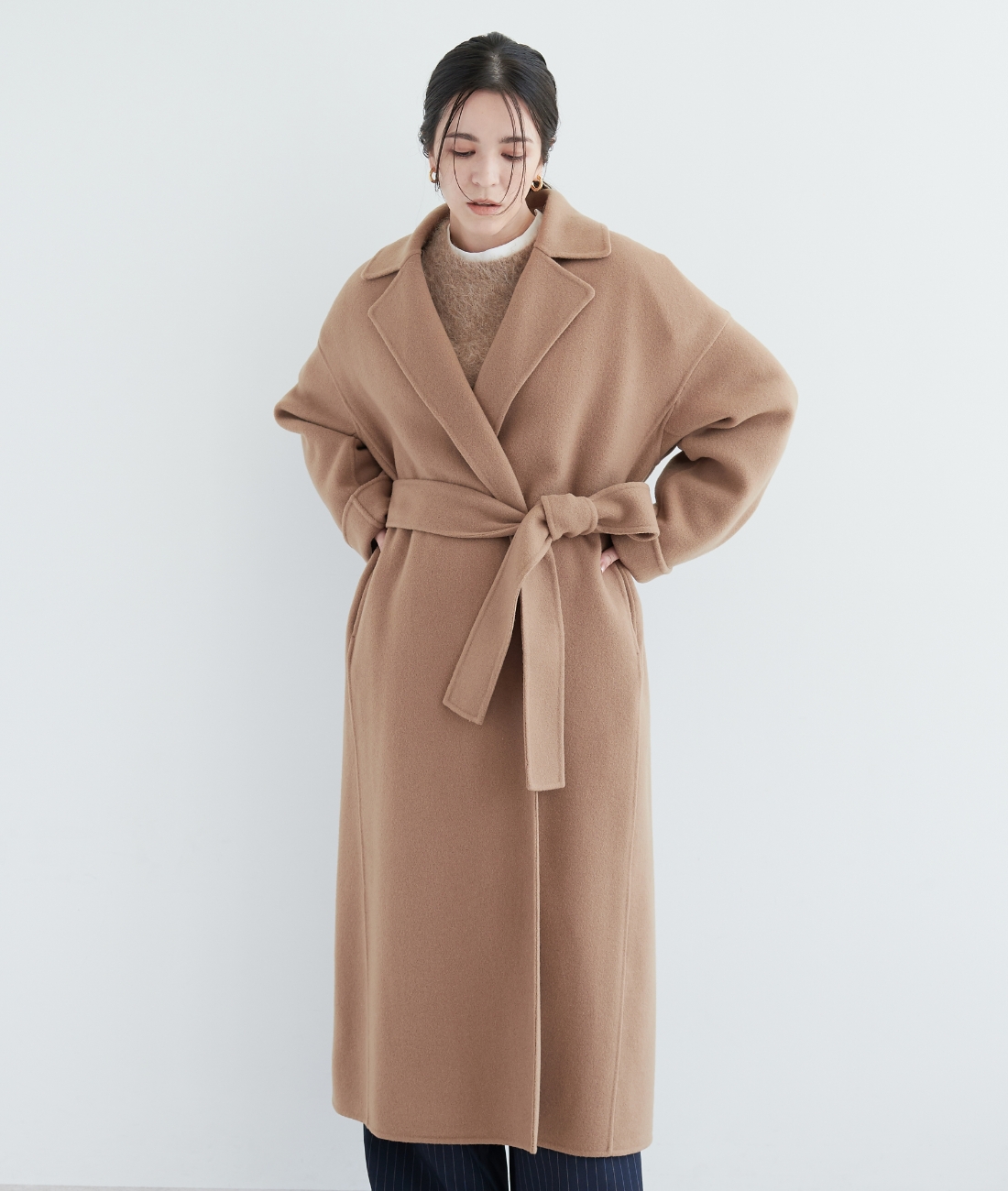 ウールメルトンロングリバーコートの着用画像03