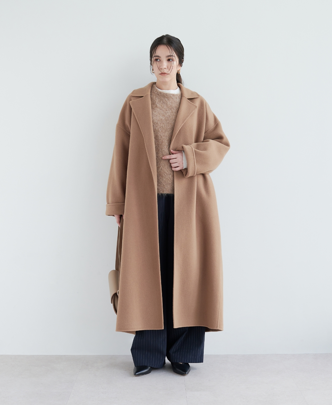 ウールメルトンロングリバーコートモデル画像08