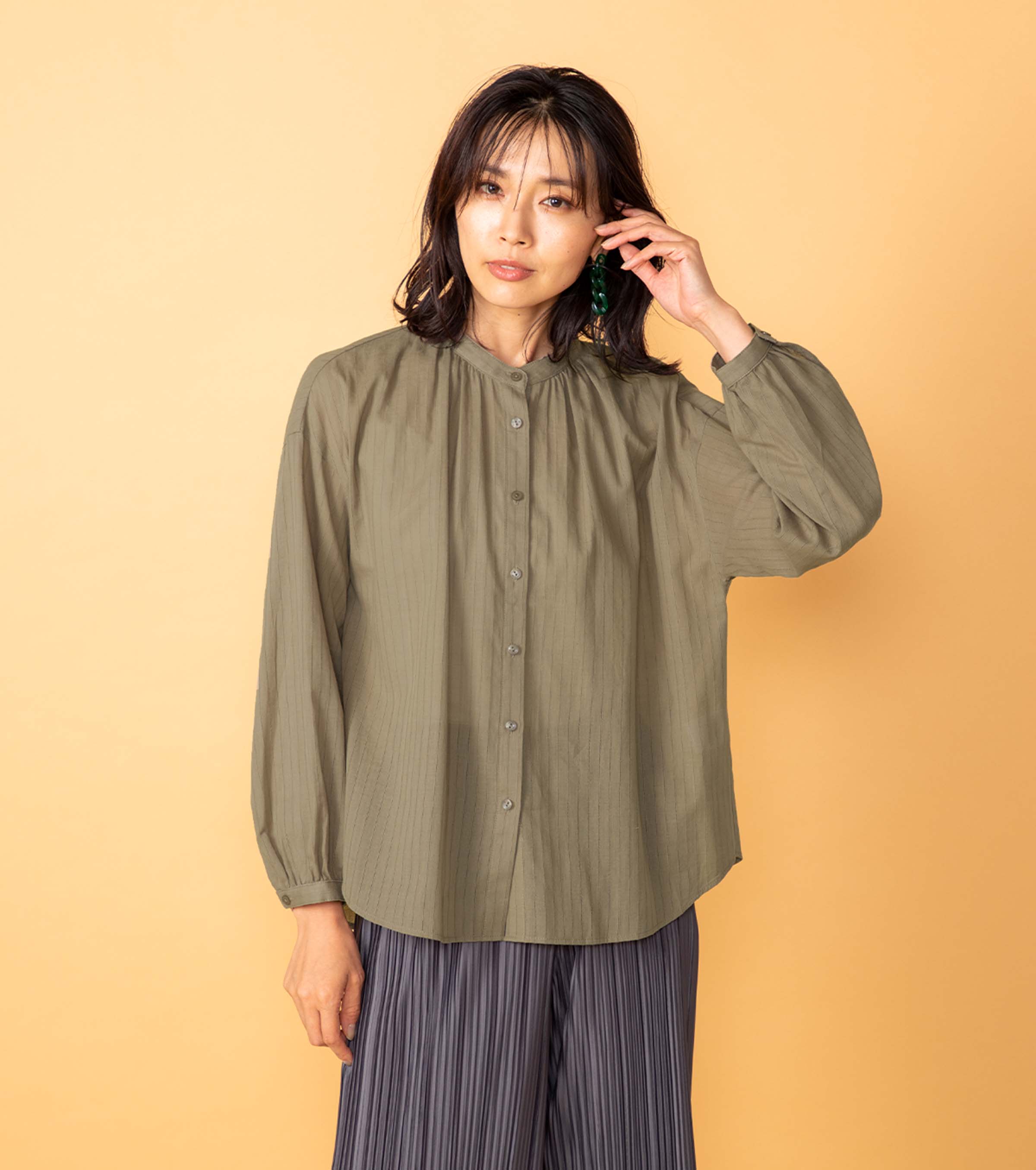 Cotton Jacquard Blouse Khaki