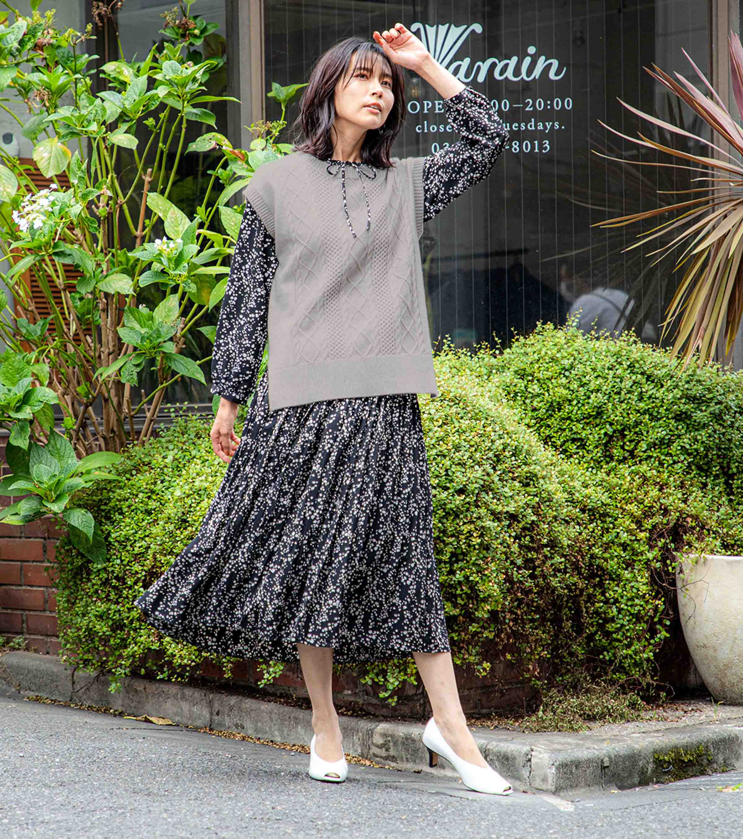 Cotton Tencel Floral Blouse Navy