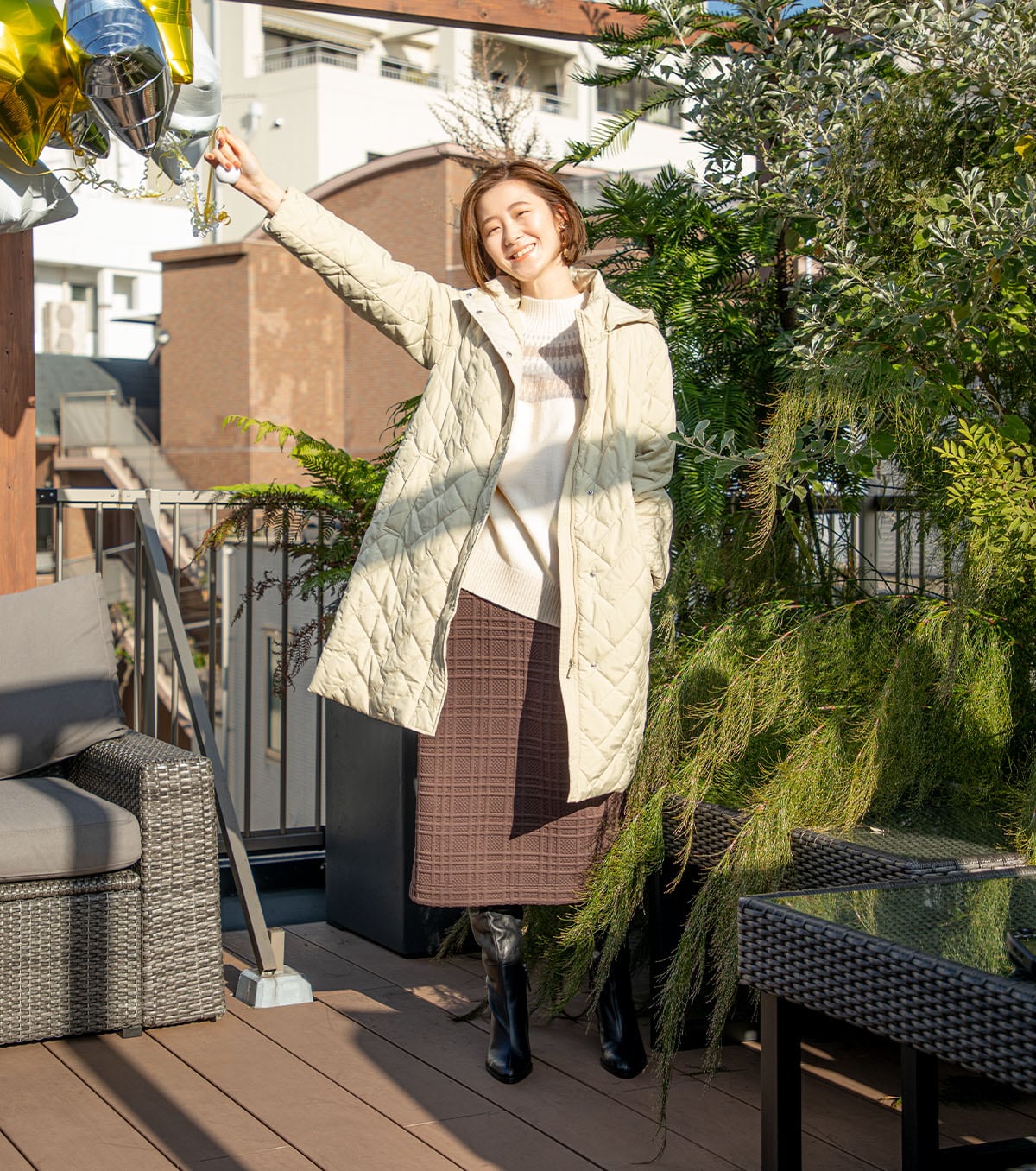 変形キルトコート・ベージュ