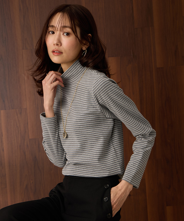 起毛ハイネックプルオーバーのスタイリング